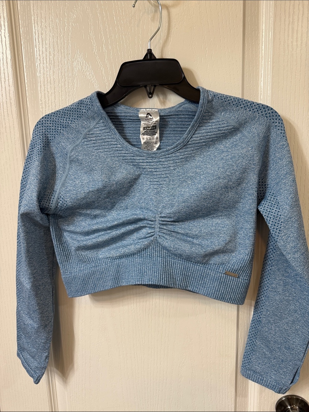 Lilia’s Active Seamless Crunch Light Blue Long Sleeve Crop Top - Active Comfort